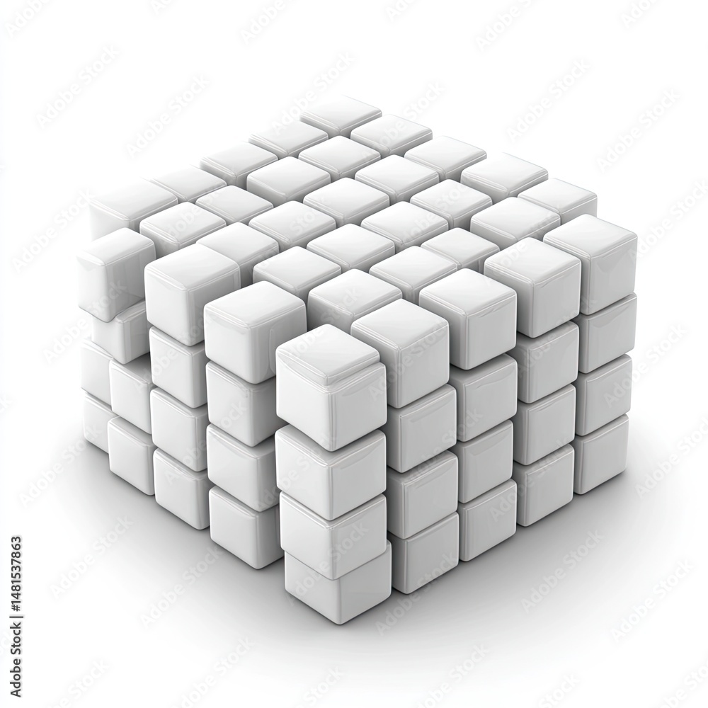 Fototapeta premium A complex, white cube structure, seemingly unstable