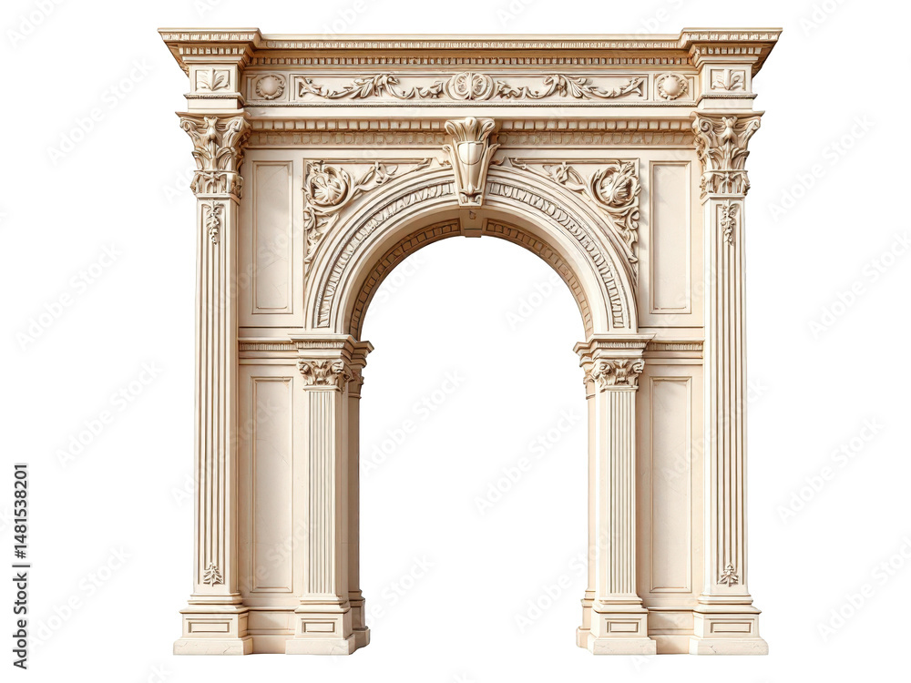 Elegant cream architectural archway design element classic style interior on transparent background Elegant cream architectural archway design element classic style interior on transparent background