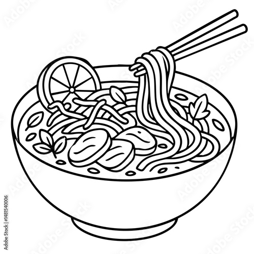 Pho Soup a Classic Vietnamese Noodle Soup Vector Illustration