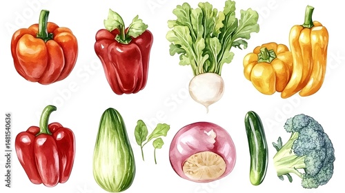 Hand-drawn illustration of various colorful vegetables.
