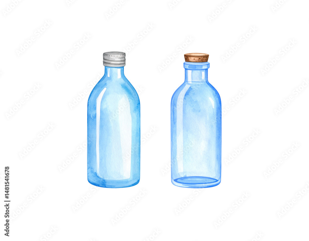Empty blue glass bottle with water isolated on white background.
Empty blue glass bottle with water isolated on white background.