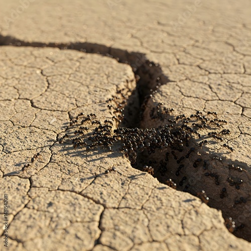 dry cracked earth and ant