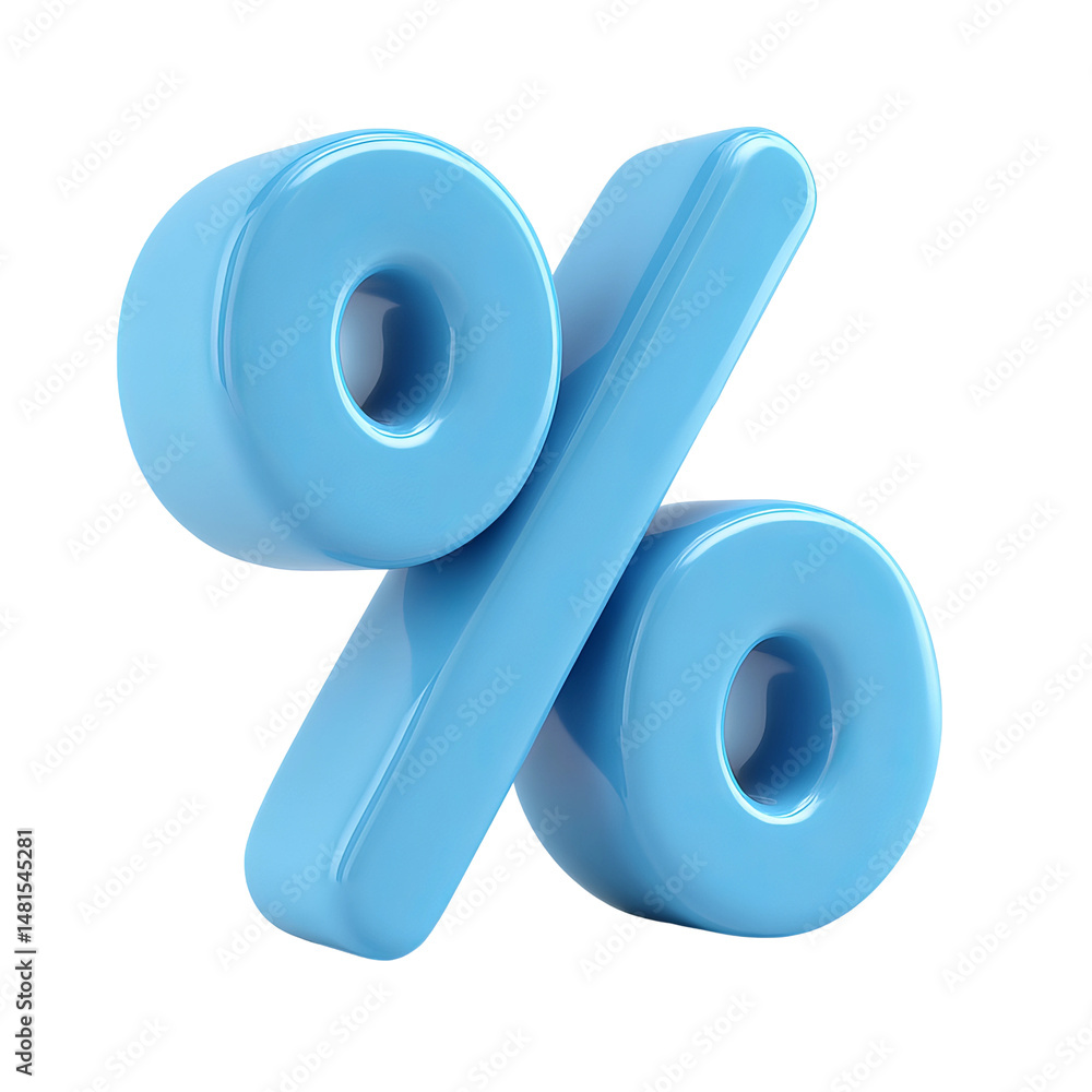 A close-up shot of a light blue percentage sign A close-up shot of a light blue percentage sign