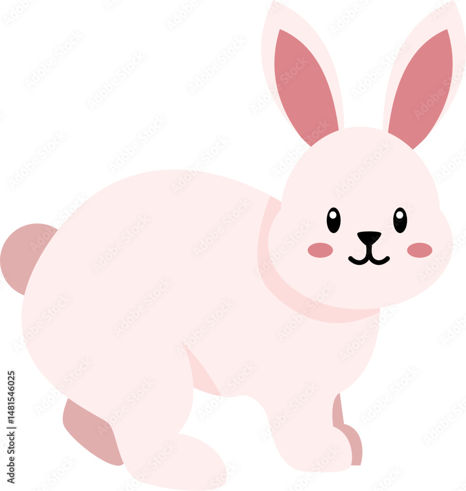 Obraz premium Simple Pink Rabbit Illustration, Cute Animal Icon, Flat Design.