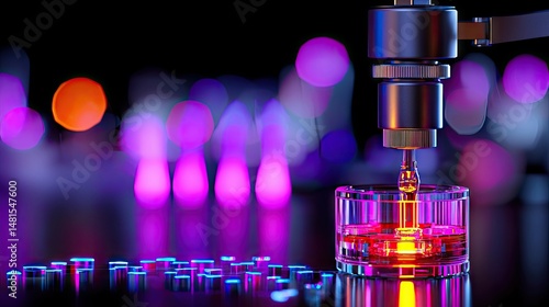 A glowing machine dispensing liquid into a glass container
