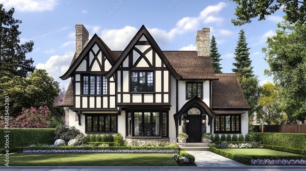 An illustrated representation of a Tudor home with a modern twist. An illustrated representation of a Tudor home with a modern twist.