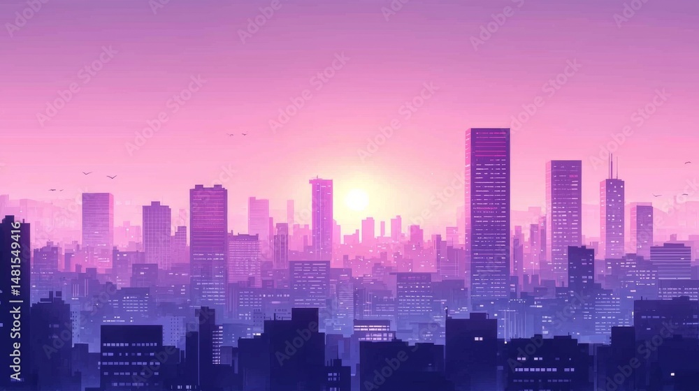 Fototapeta premium A vibrant city building panorama featuring pixel-shaped windows.