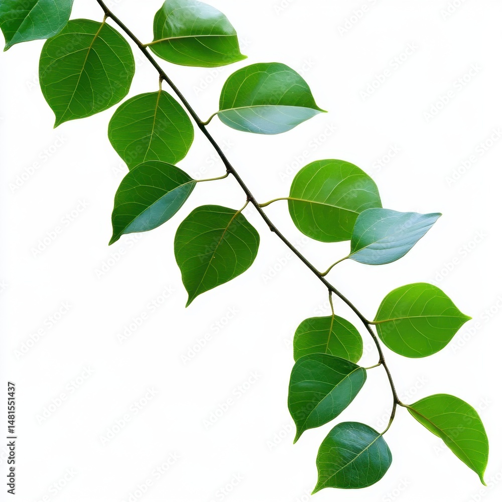 Isolated branch of green leaves on white background, studio shot, botanical illustration, vibrant foliage, organic texture, minimalist composition Isolated branch of green leaves on white background, studio shot, botanical illustration, vibrant foliage, organic texture, minimalist composition