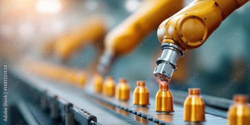 Fototapeta premium Future of Manufacturing Advanced Robotic Precision in Smart Industrial Automation - High-Tech Metallic Robotic Arms Transforming Production Efficiency and Next-Gen Manufacturing Innovation