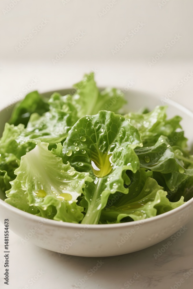Crisp Green Salad in Large Bowl with Fresh Lettuce and Olive Oil Crisp Green Salad in Large Bowl with Fresh Lettuce and Olive Oil