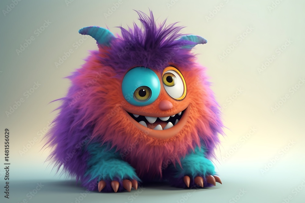 Happy Fluffy Monster Cartoon. Happy Fluffy Monster Cartoon.