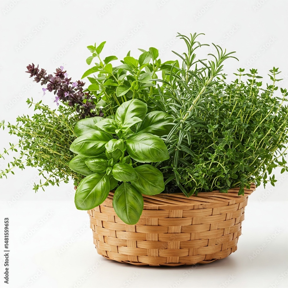 Naklejka premium fresh herbs in a basket