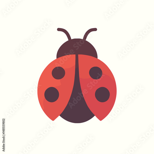 Illustrated ladybug with red wings and black spots on a light background  