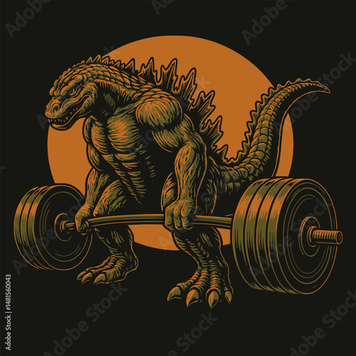 Creature Lifting Heavy Barbell with Strength and Determination Illustration