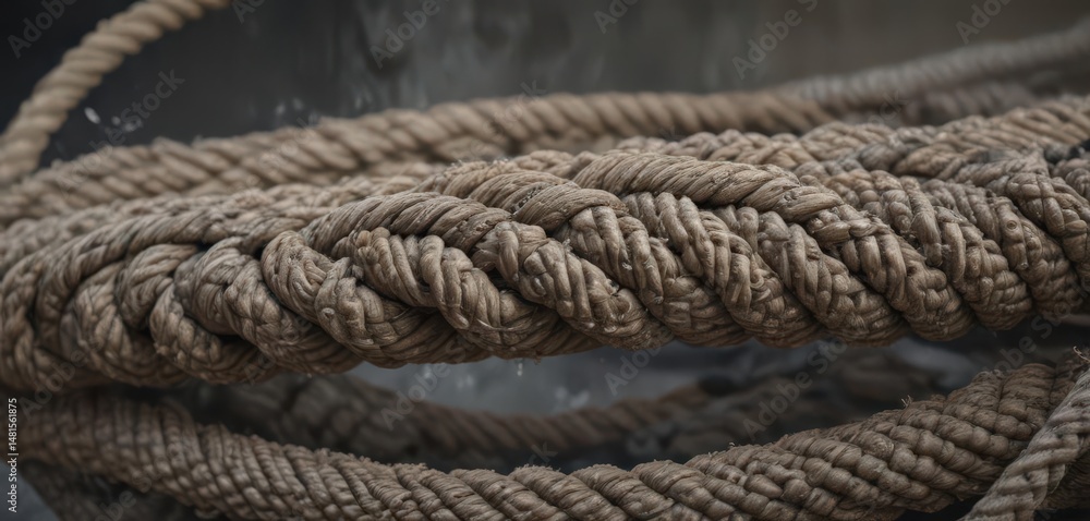 Fototapeta premium Overburdened rope, showing wear, imminent failure , strain, breaking