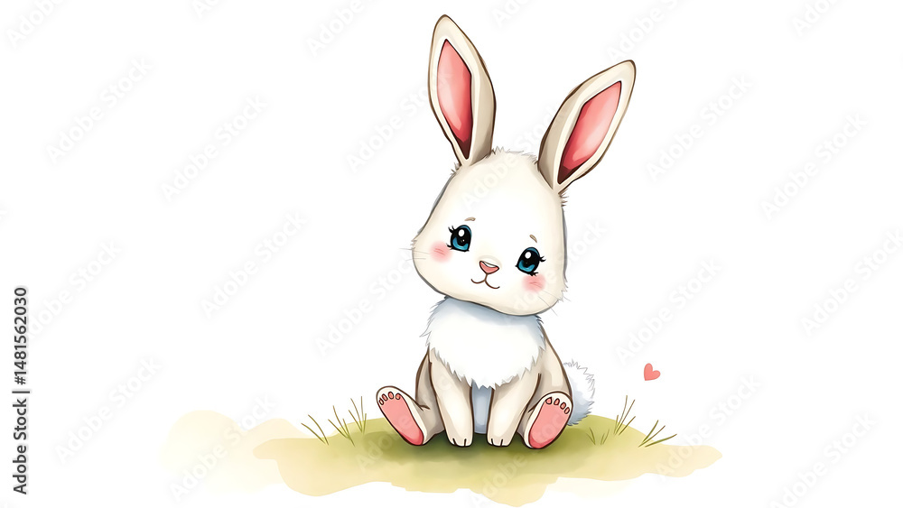 Obraz premium Cute Watercolor Illustration of Fluffy Kid Hare Doll Adorable Soft Toy with Gentle Watercolor Background