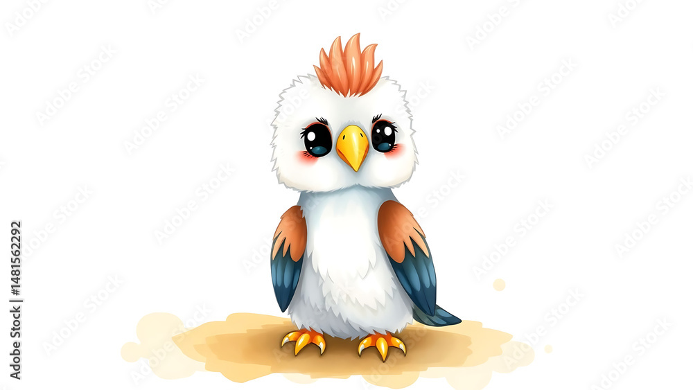 Obraz premium Cute Watercolor Illustration of Fluffy Kid Eagle Doll Adorable Hand Painted Animal Artwork with Soft Watercolor Background