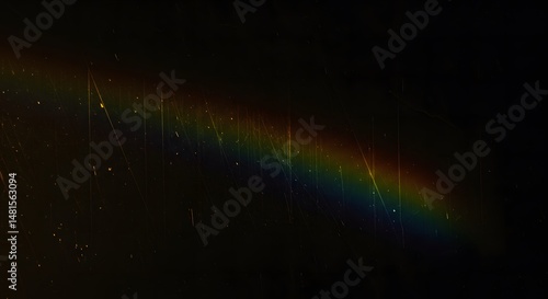 Grunge texture overlay with rainbow light leaks and scratches on a dark background