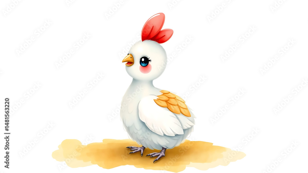 Fototapeta premium Cute Watercolor Illustration of Adorable Kid Pheasant Doll Fluffy Soft Feathers Watercolor Background Nature Art for Children