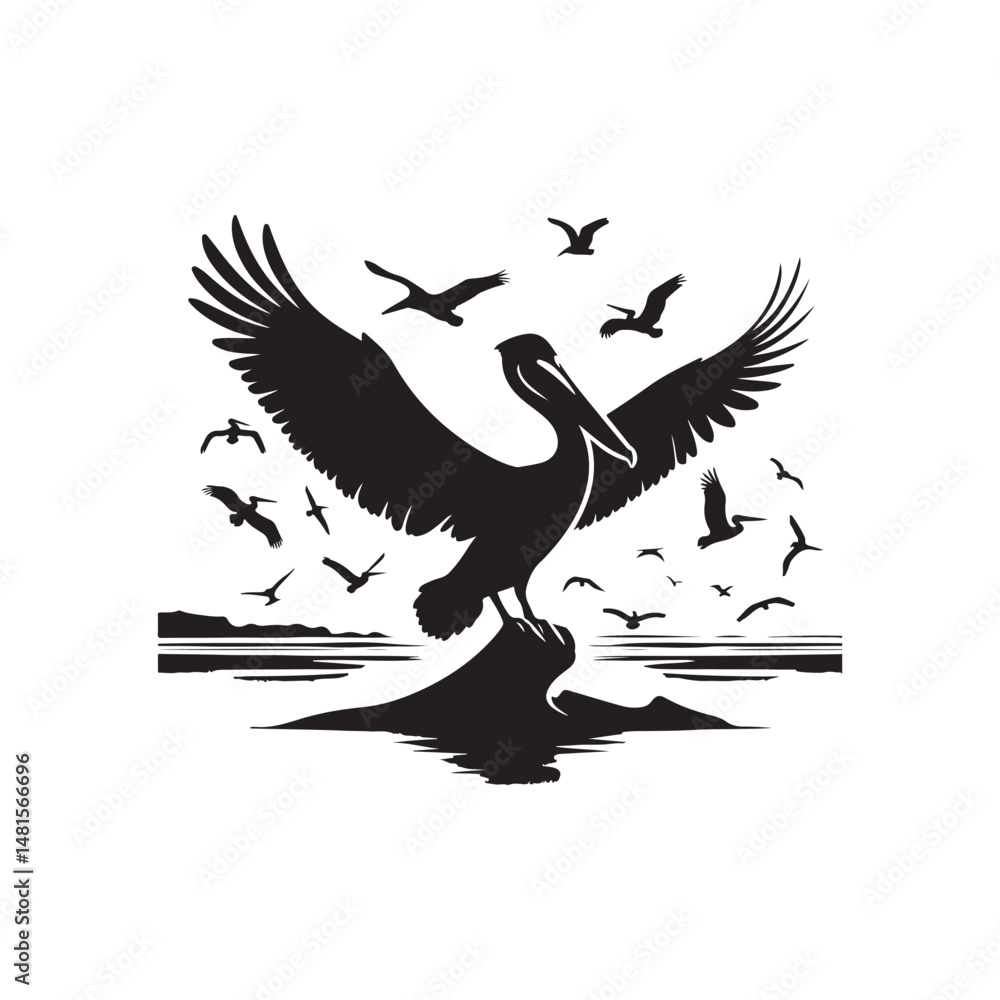 Fototapeta premium pelican vector silhouette clip art logo design illustration