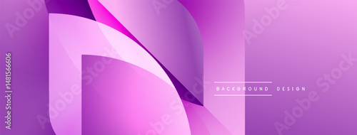 Abstract purple layers create dynamic flow. Gradient shades suggest depth, modern aesthetic. Minimal text complements design.