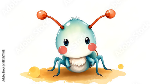Cute Watercolor Illustration of Adorable Fluffy Kid Roach Doll with Soft Watercolor Background