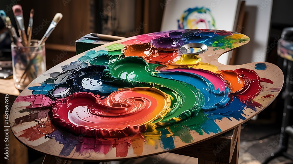 Fototapeta premium Close-up of colorful paints on a palette