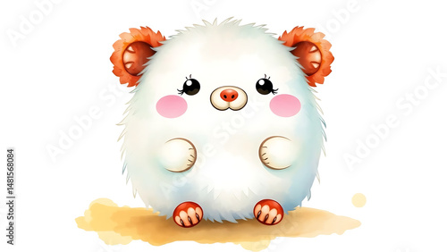 Cute Watercolor Illustration of Adorable Fluffy Kid Grouper Doll with Soft Watercolor Background Perfect for Kids and Collectors