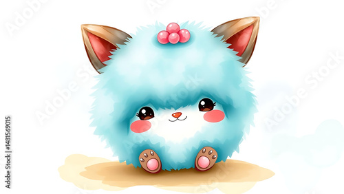 Cute Watercolor Illustration of Adorable Fluffy Kid Teal Doll with Soft Watercolor Background Perfect for Kids Art and Nursery Decor