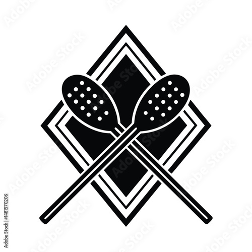 Crossed black and white skimmers against diamond geometric background for kitchen designs