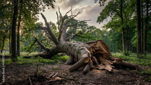 A tree being cut down, representing deforestation, Generative AI