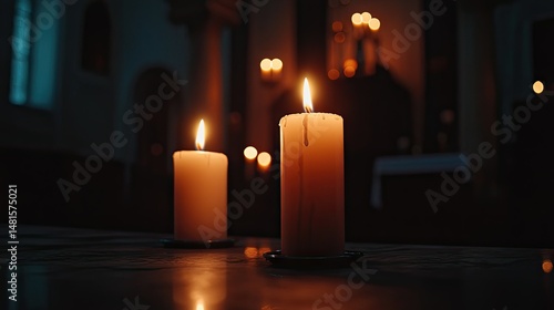 Wallpaper Mural Two lit candles glowing in a darkened interior setting Torontodigital.ca