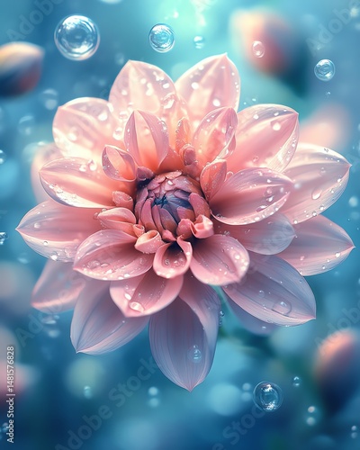 Obraz na płótnie A beautiful pink flower surrounded by delicate bubbles and soft colors, creating a dreamy underwater atmosphere high resolution for isolate image w salonie