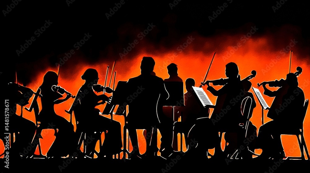 Fototapeta premium Dynamic Composition of Orchestra Instruments in Silhouette
