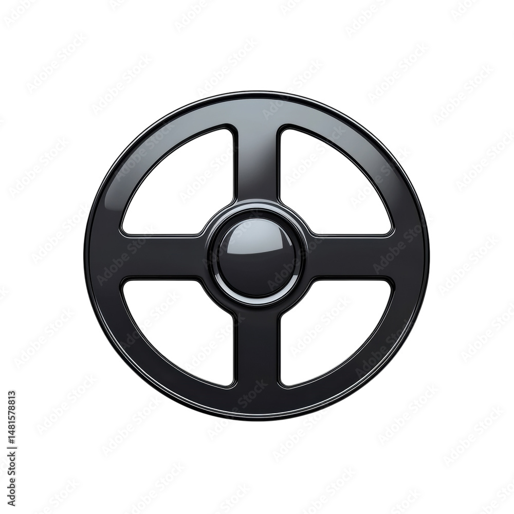 Obraz premium Sleek black circular graphic cross design glossy finish perfect for logos on transparent background