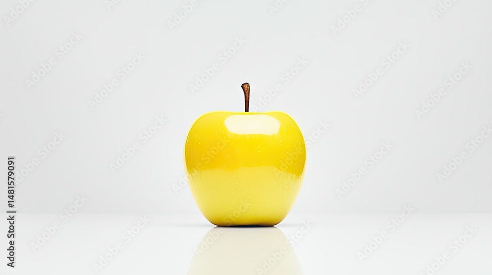 Obraz premium A beautiful and ripe yellow apple stands on a white surface