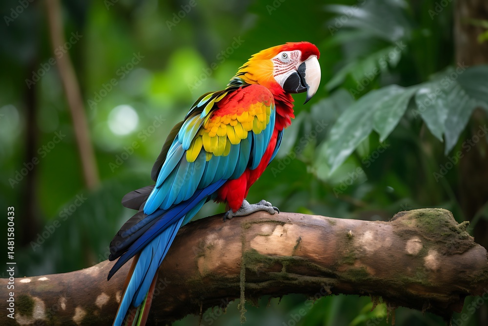 Fototapeta premium Scarlet Macaw Rainforest Perch.
