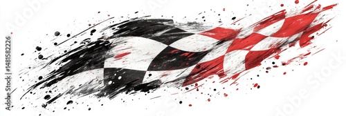 Checkered flag art with grunge effect on white background minimalist design space for text race motorsport victory competition finish line