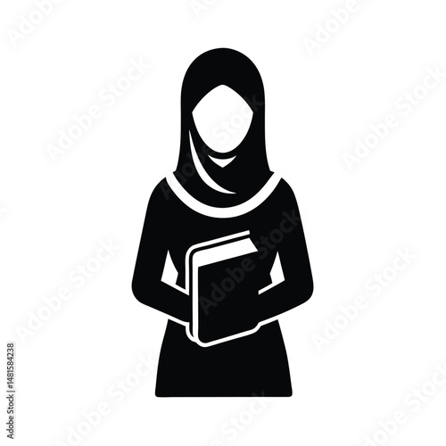 Foto Silhouette of a muslim woman wearing a hijab holding a book a symbol of educatio