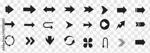 Arrows set icon in black color. Arrow vector collection . Vector illustration. Modern and simple arrows. Isolated background.