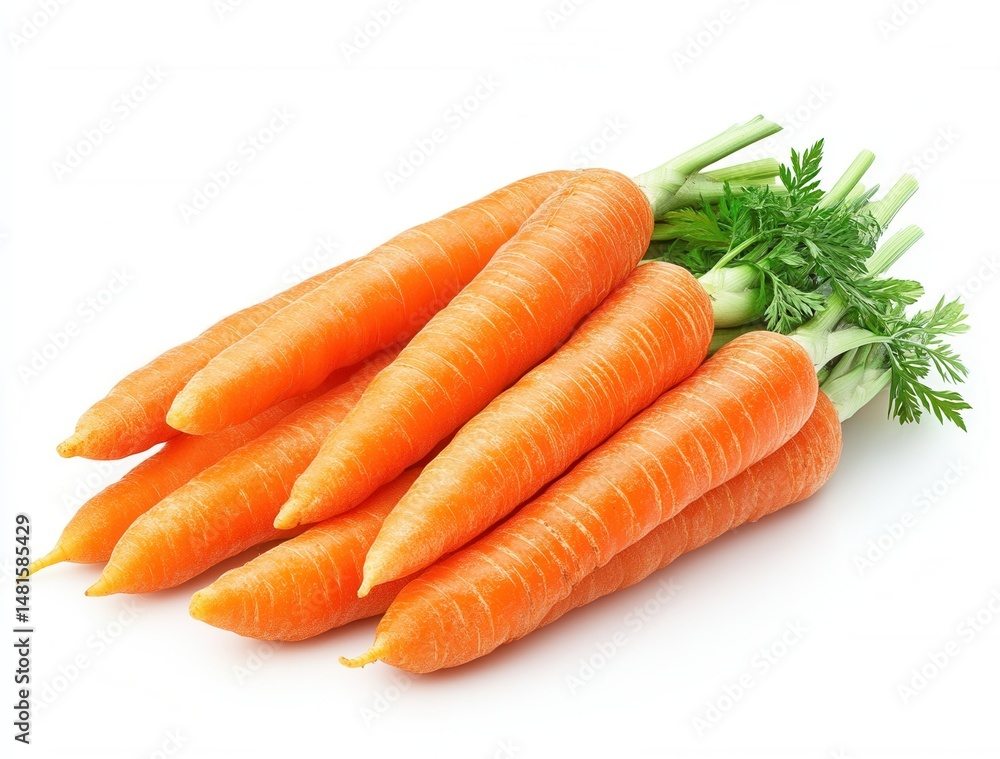 Freshly harvested carrots on a clean white background showcasing their vibrant color and natural beauty Freshly harvested carrots on a clean white background showcasing their vibrant color and natural beauty