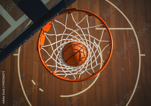 Basketball hoop and ball overhead view
