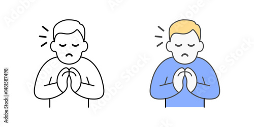 Apologizing icon – person with raised palm gesture, representing saying sorry, regret, and making amends in social interactions.