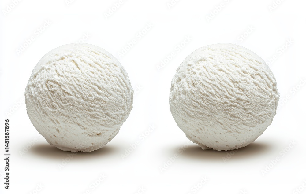 Fototapeta premium Delightful white ice cream scoops showcased against a clean white backdrop for a pure and enticing dessert experience