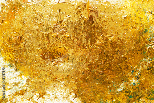 Texture of the gold leaf, Gold background, Picture from Buddha image Back.