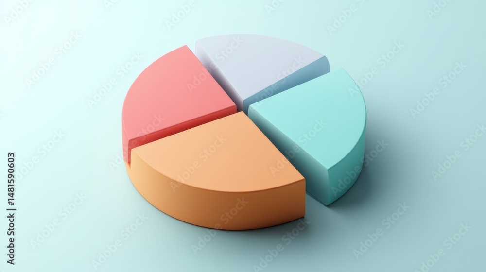 Obraz premium Top view of D pie chart with lifted parts and numeric callouts