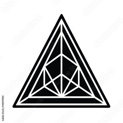 Geometric triangle design with internal lines in black and white minimalist style for graphic art and design elements