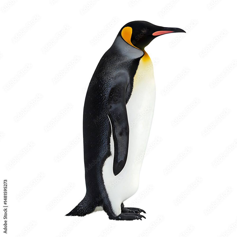 Fototapeta premium Full Body Penguin Cutout With Yellow Neck Patch On Transparent Background