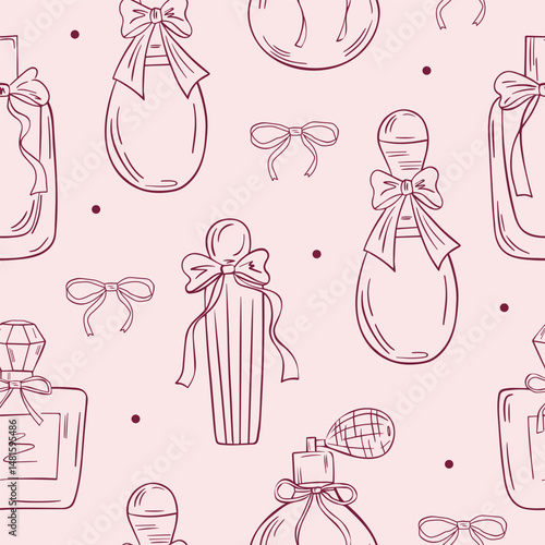 Cute pattern with perfume bottles and ribbon bows