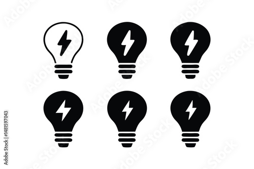 set of light bulb with  Lightning Bolt icon vector silhouette illustration isolated on white background
